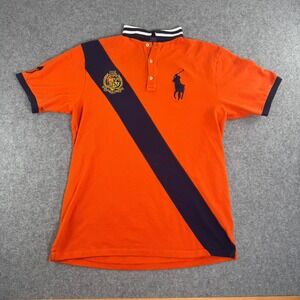 Polo Ralph Lauren Mens Big Pony Crest Sash Polo Shirt Orange Navy LT